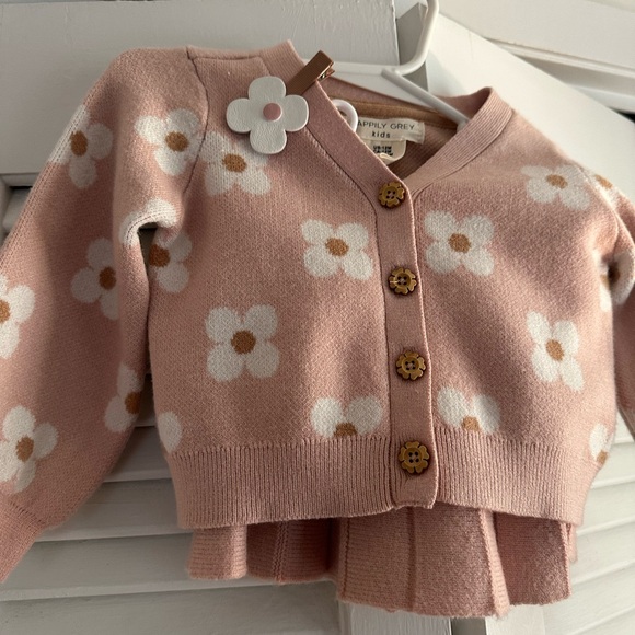 🌸5 for $30🌸Happily Grey Kids' Floral Cardigan and Skirt Set + hair clip - Pink - Picture 4 of 8